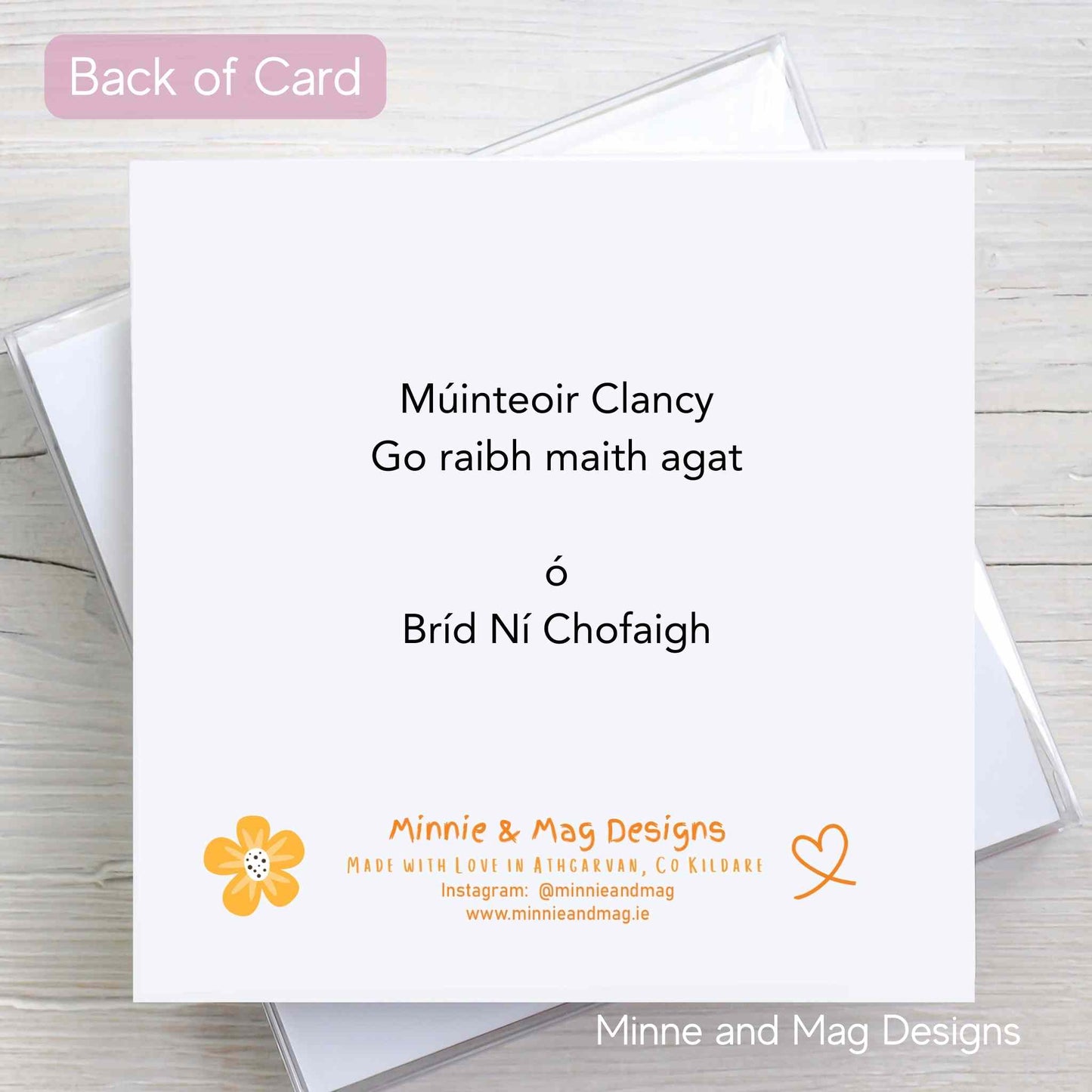 Back of Personalised go raibh maith agat Irish Teacher thank you card