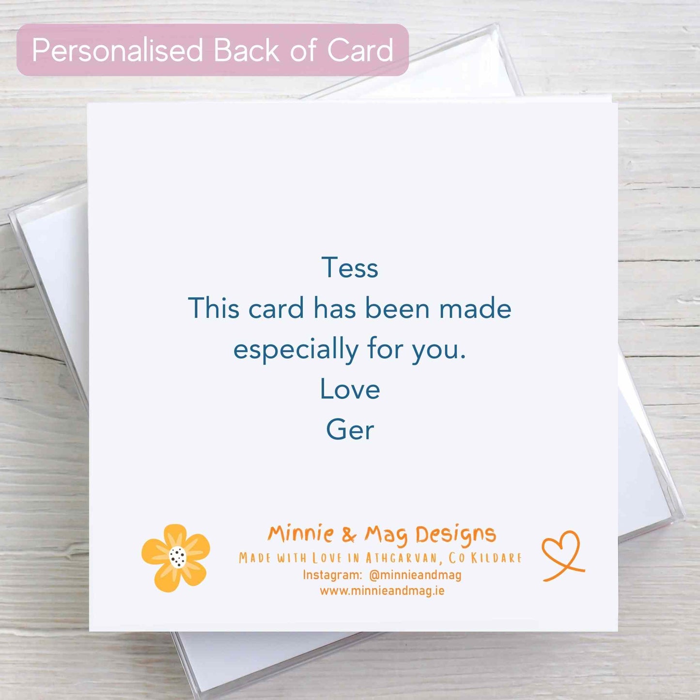 Back of Personalised Happy Birthday card