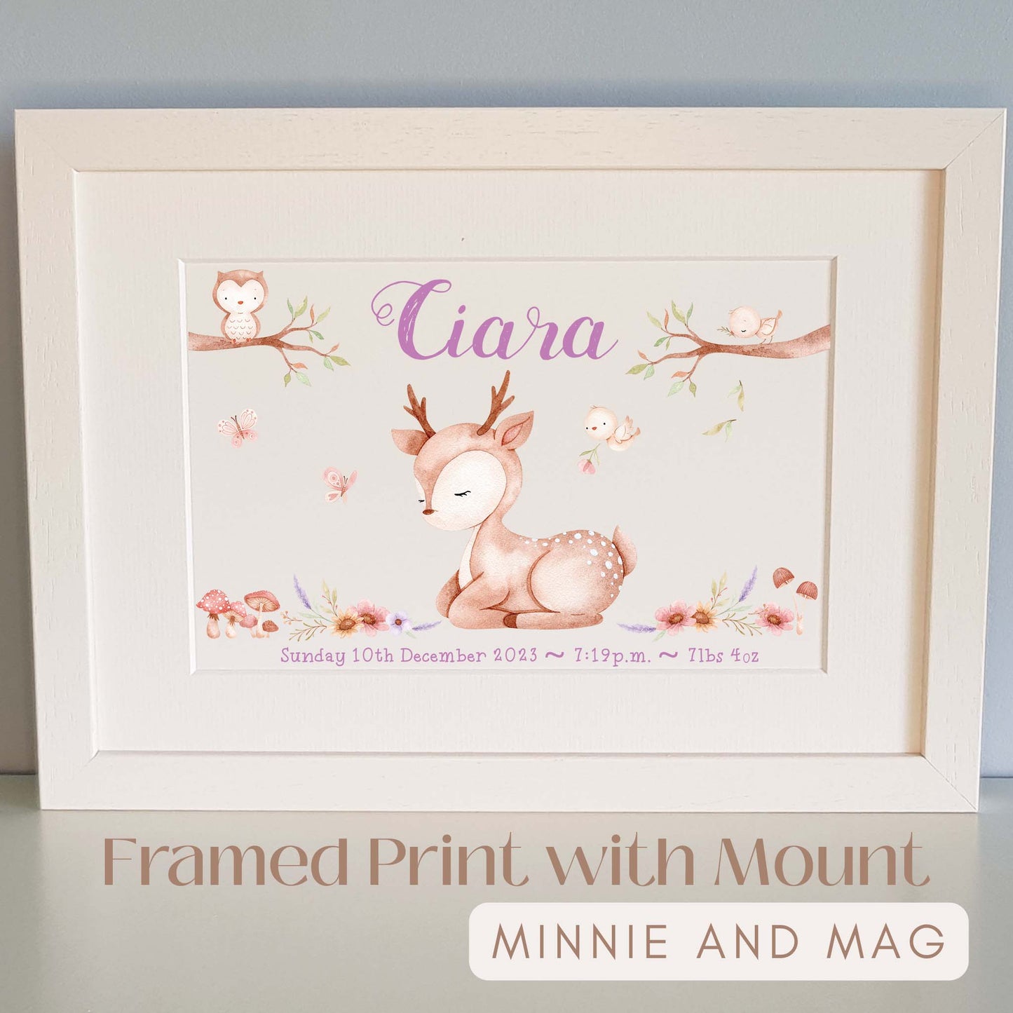 Woodland Scene Personalised Baby Name Print