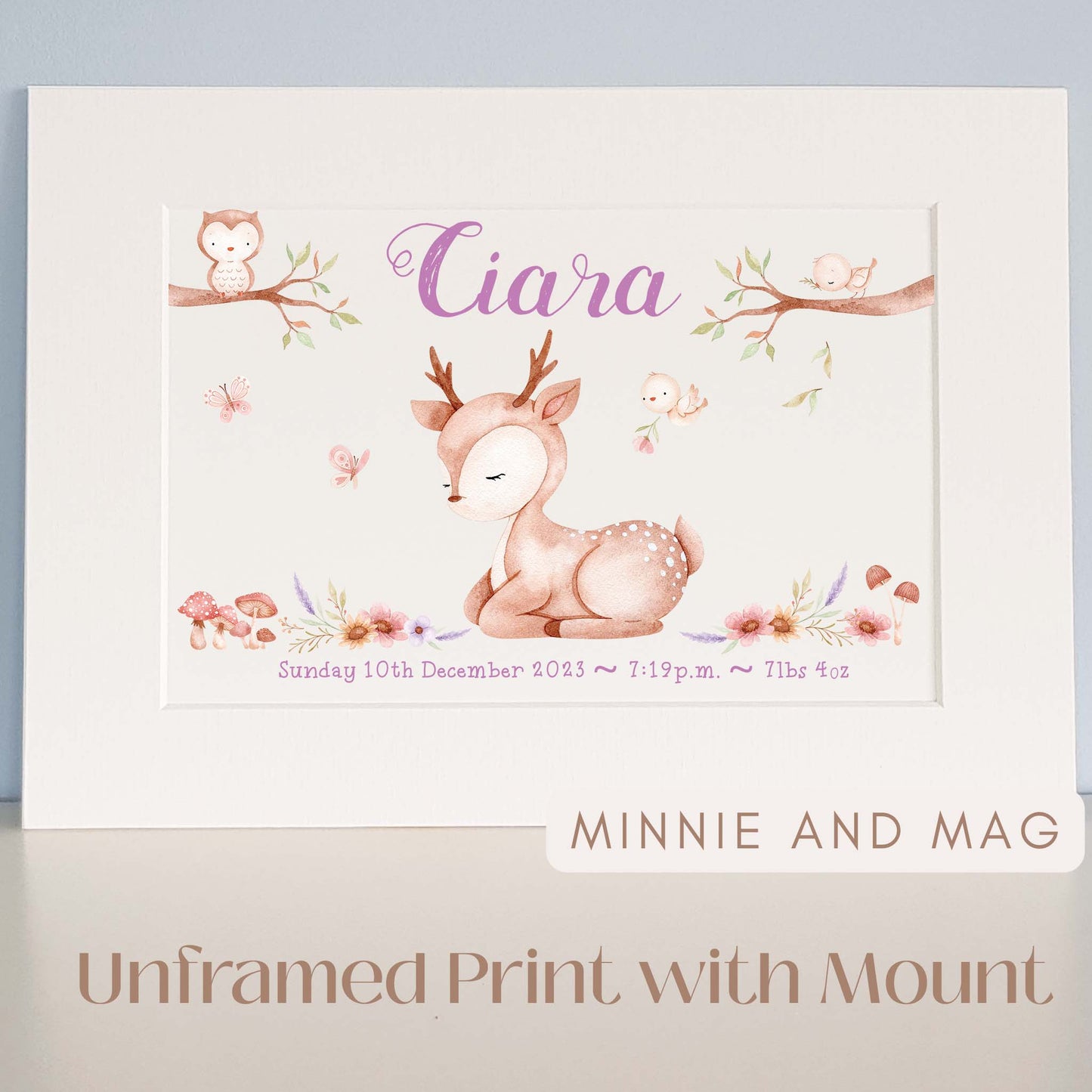 Woodland Scene Personalised Baby Name Print