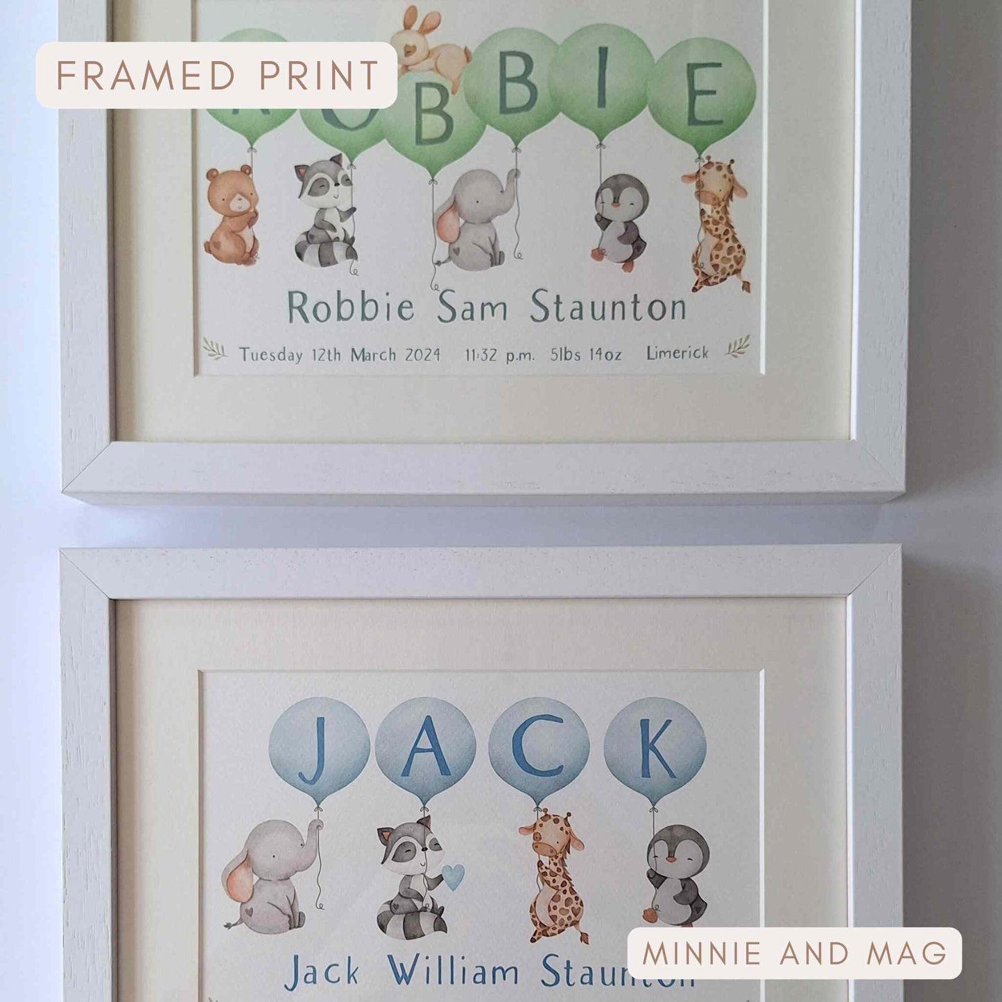 Colour options for framed baby boy christening gift