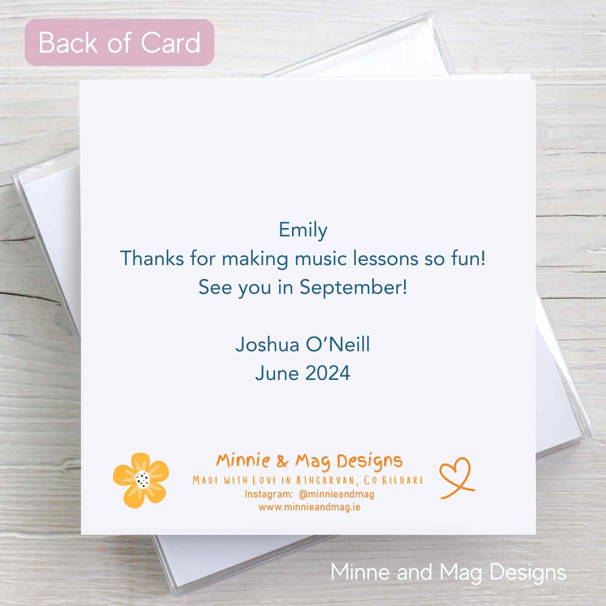 Personalised Music Teacher Thank You Card