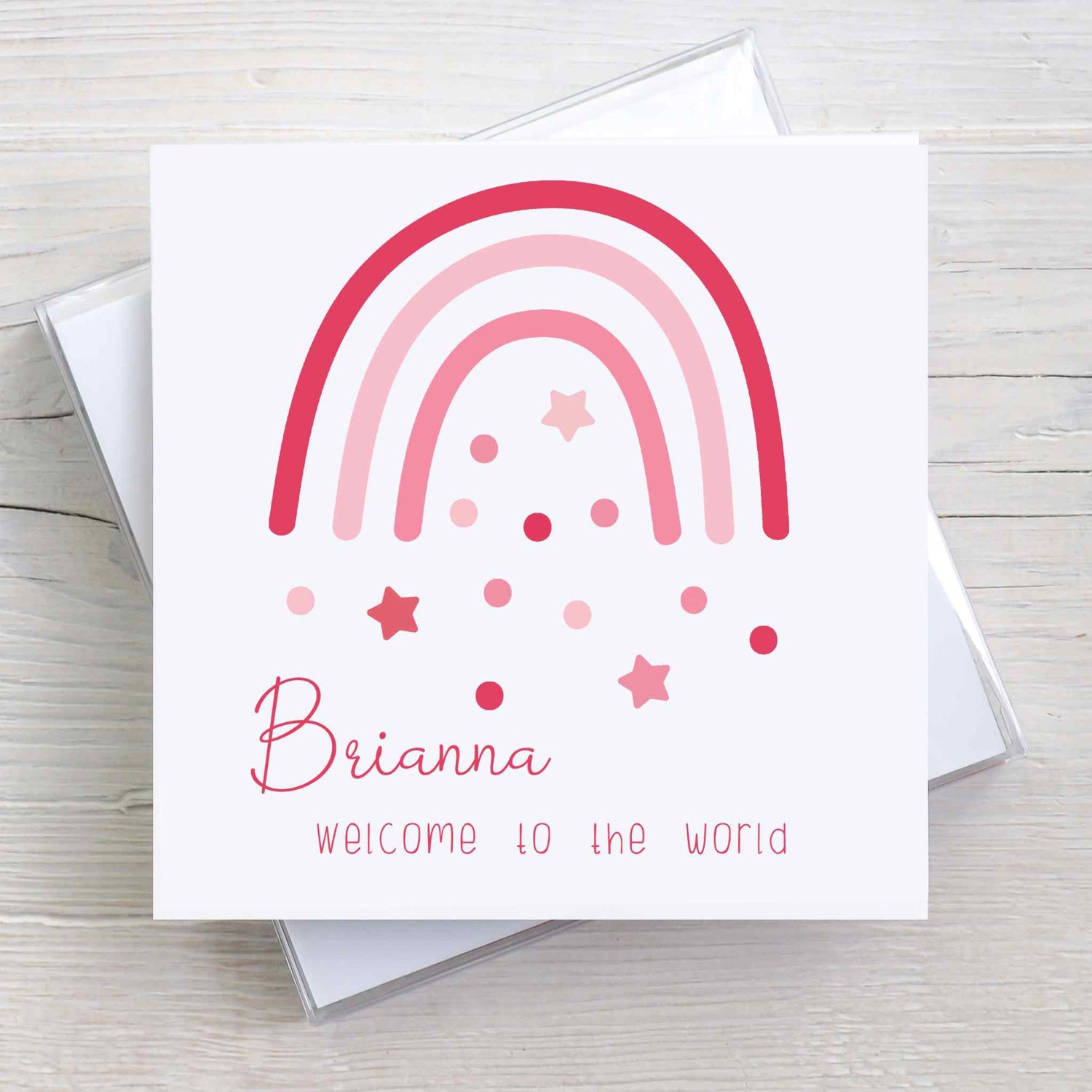 Pink Personalised Boho Rainbow with Stars Greeting Card