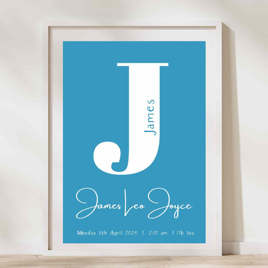 Personalised Initial Name Print with Blue Background