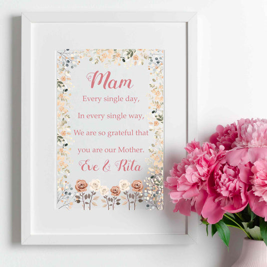 Mother's Day Personalised Framed Print - Neutral Florals