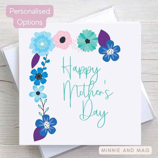 Mother's Day Card - Blue Florals (Option to Personalise)