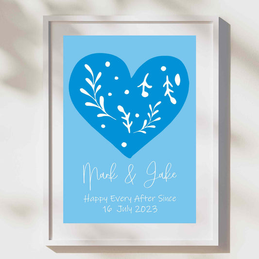Personalised Mr & Mr Wedding Heart Print - Blue