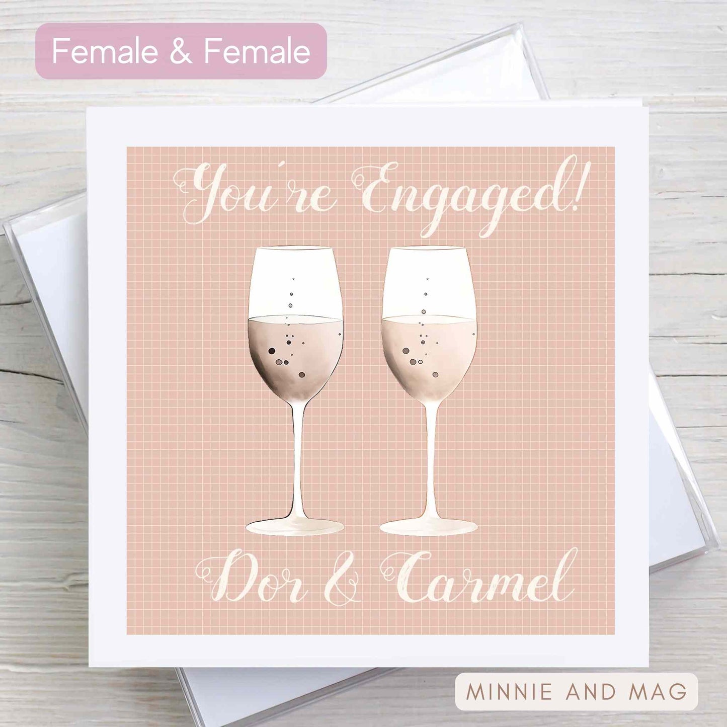 Personalised Engagement Congratulations Card with Glasses Illustration