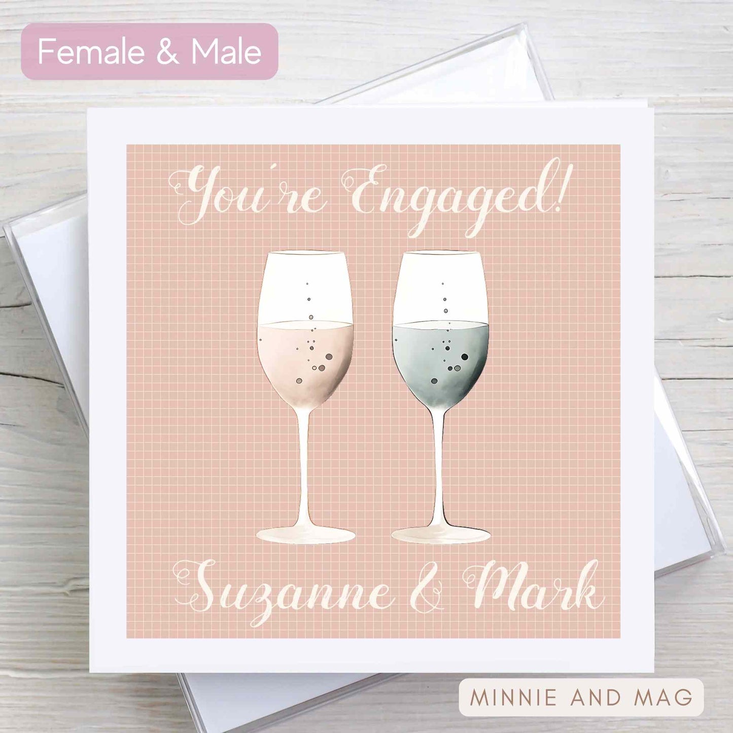 Personalised Engagement Congratulations Card with Glasses Illustration