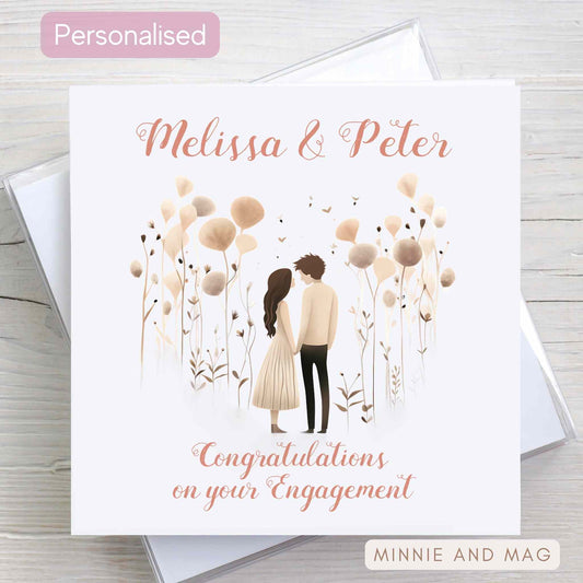 Personalised Engagement Card with Couple's Name on the front. boho style.