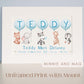 Personalised Baby Name with Blue Balloons and Wild Animals