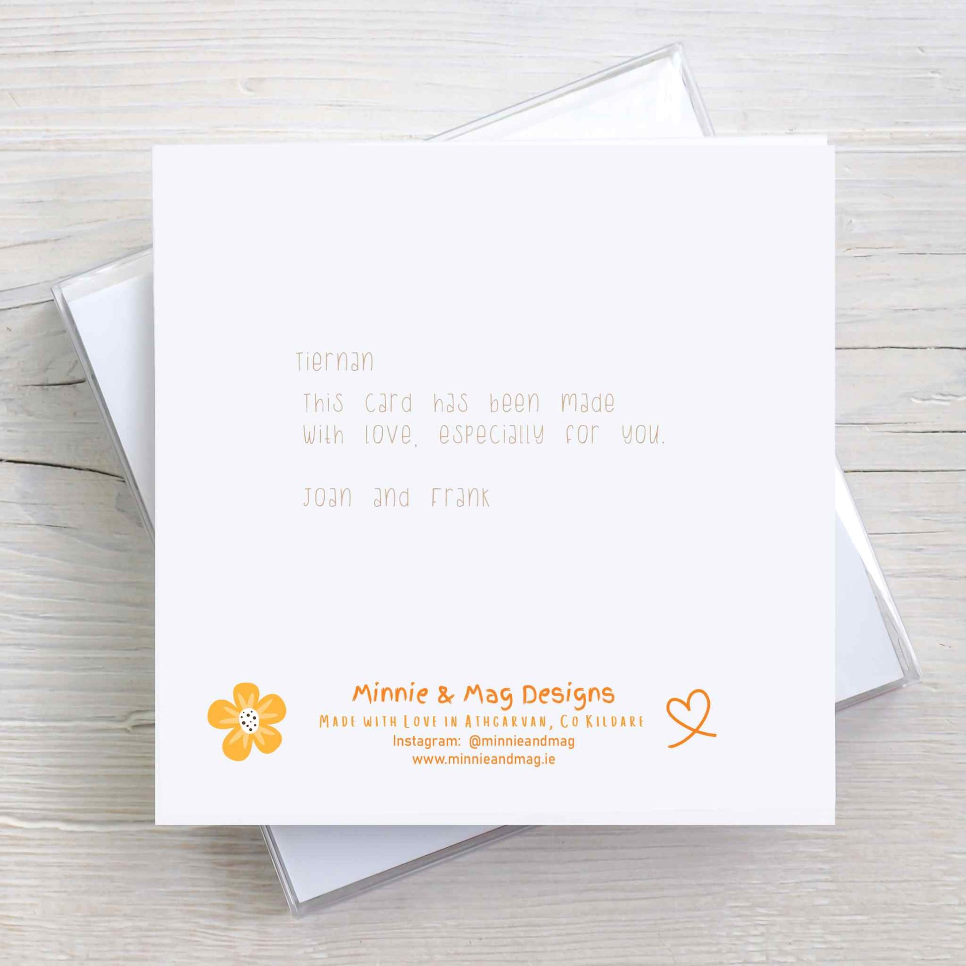 Personalised text on back of Welcome to the World baby greeting card. Neutrals colourway